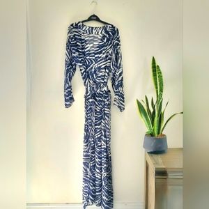 KENNA+MAXI Caftan Summer Cover Up Blue & White Size Medium
